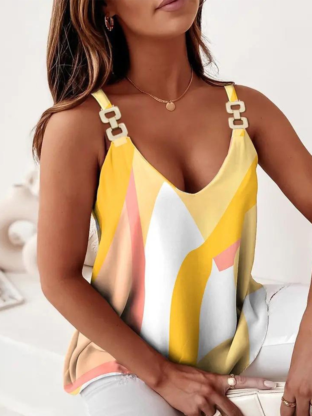 

StyleCast Yellow & White Colourblocked V-Neck Top