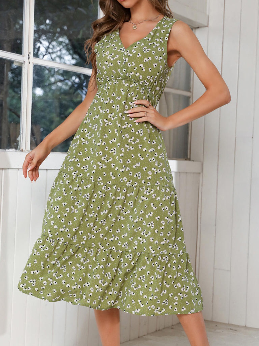 

StyleCast Floral Print A-Line Flared Midi Dress, Green