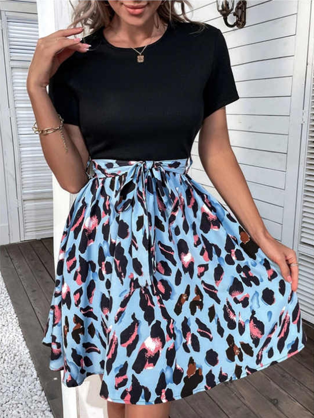 

StyleCast Animal Printed Fit and Flare Knee Length Dress, Blue