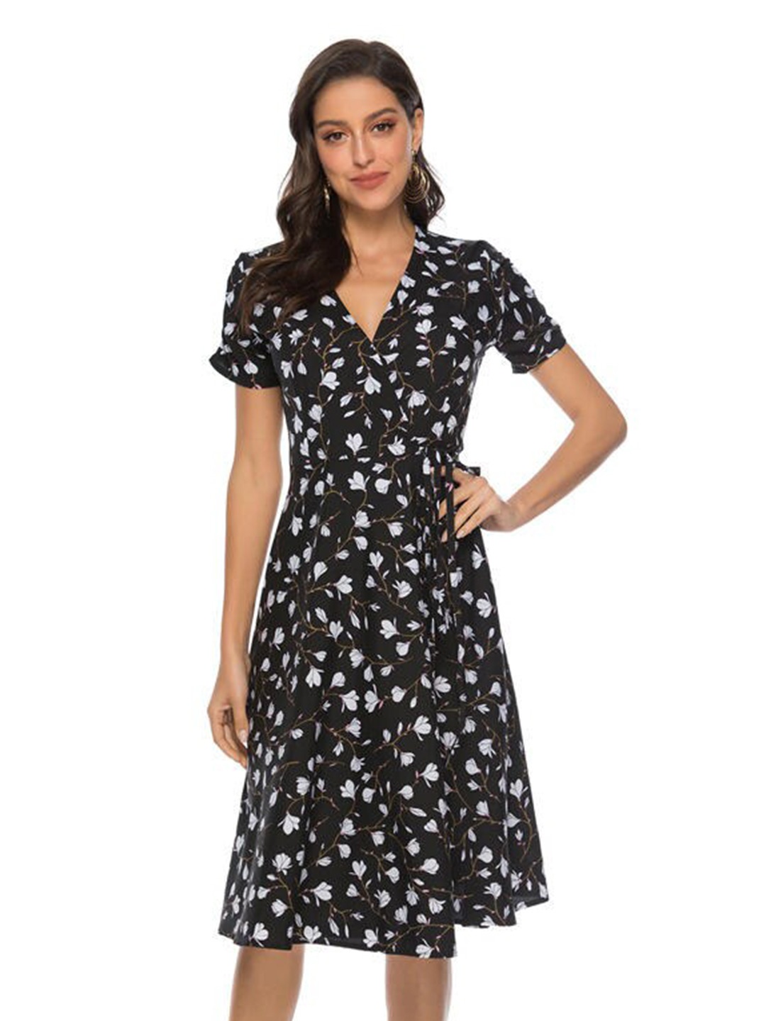 

StyleCast Black Floral Print Knee Length A-Line Dress