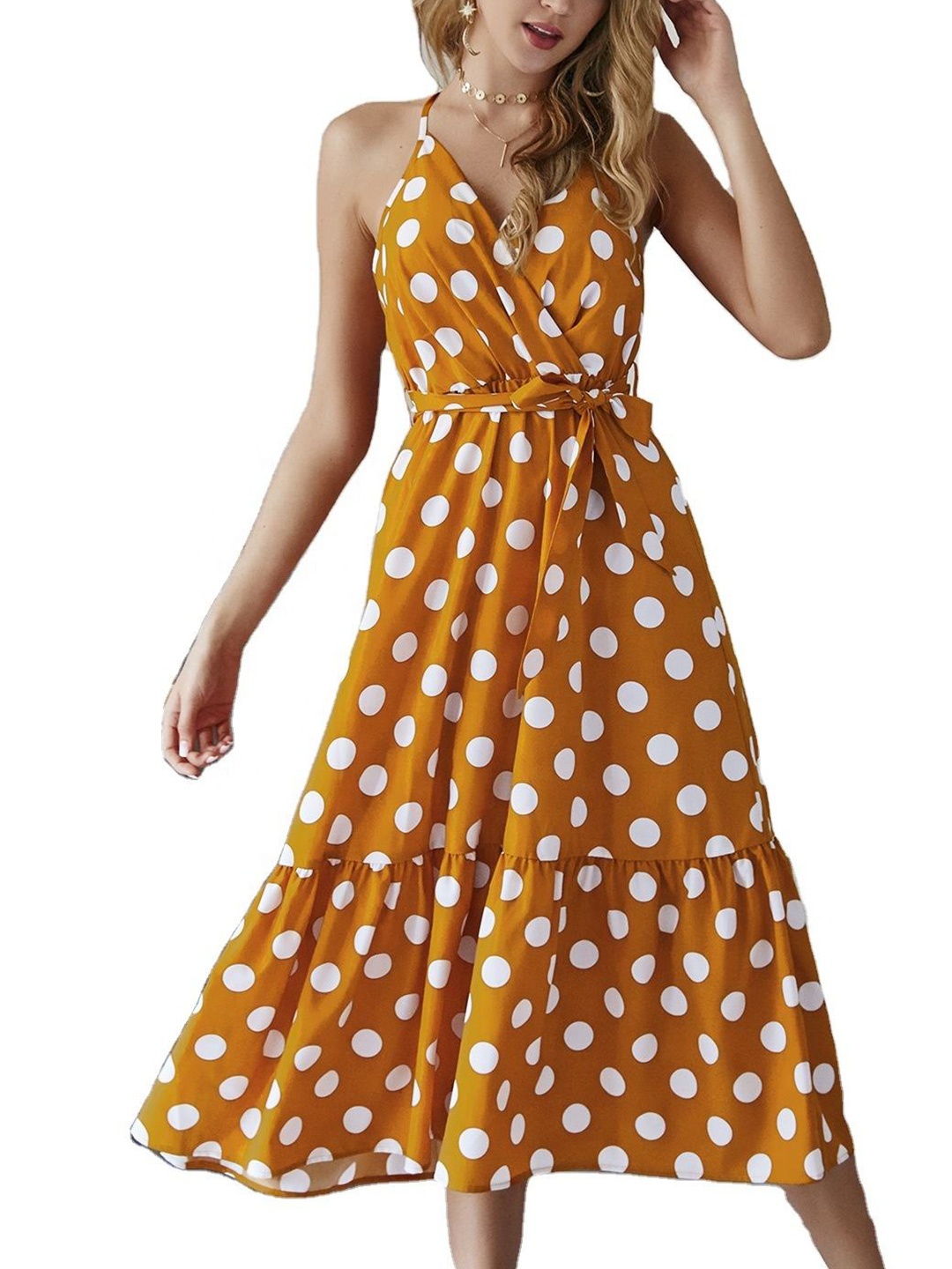 

StyleCast Yellow & White Polka Dot Print A-Line Midi Dress