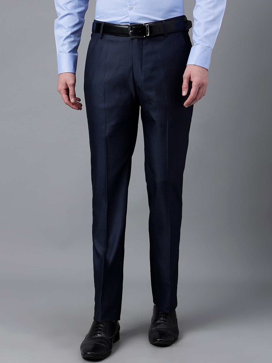 

Richlook Men Slim Fit Mid Rise Formal Trousers, Navy blue
