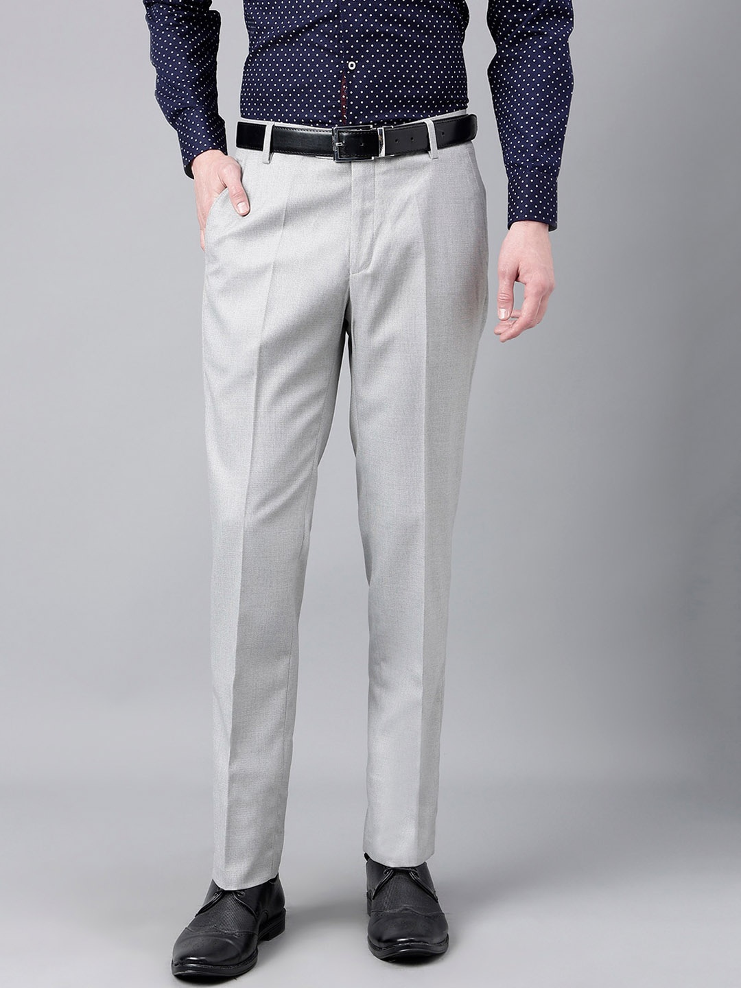 

Richlook Men Slim Fit Mid Rise Formal Trousers, Grey