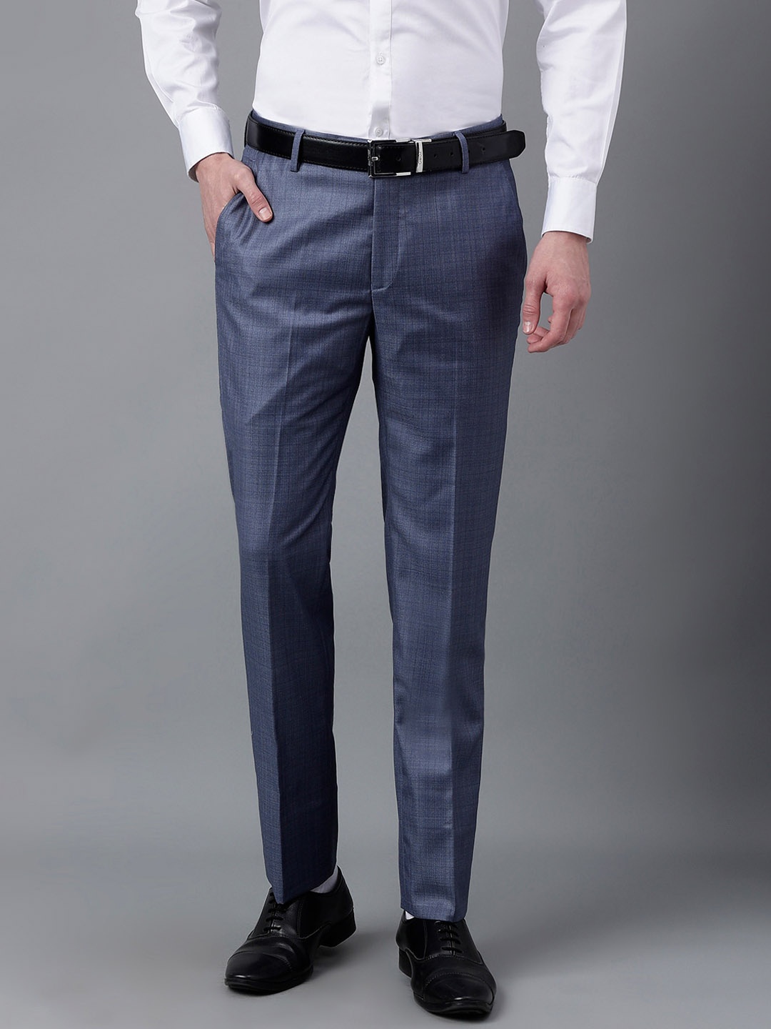 

Richlook Men Checked Slim Fit Formal Trousers, Blue