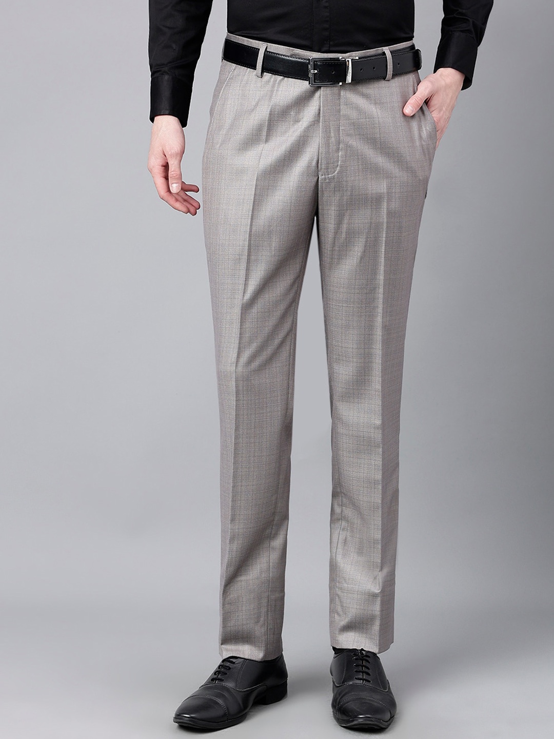 

Richlook Men Checked Slim Fit Formal Trousers, Grey