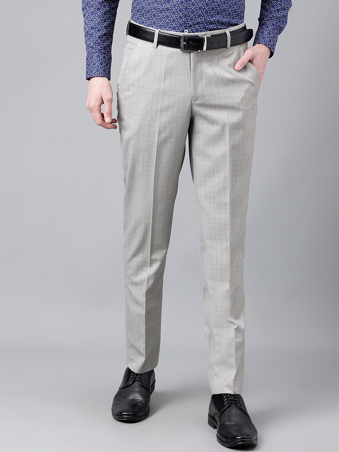 

Richlook Men Checked Slim Fit Formal Trousers, Grey