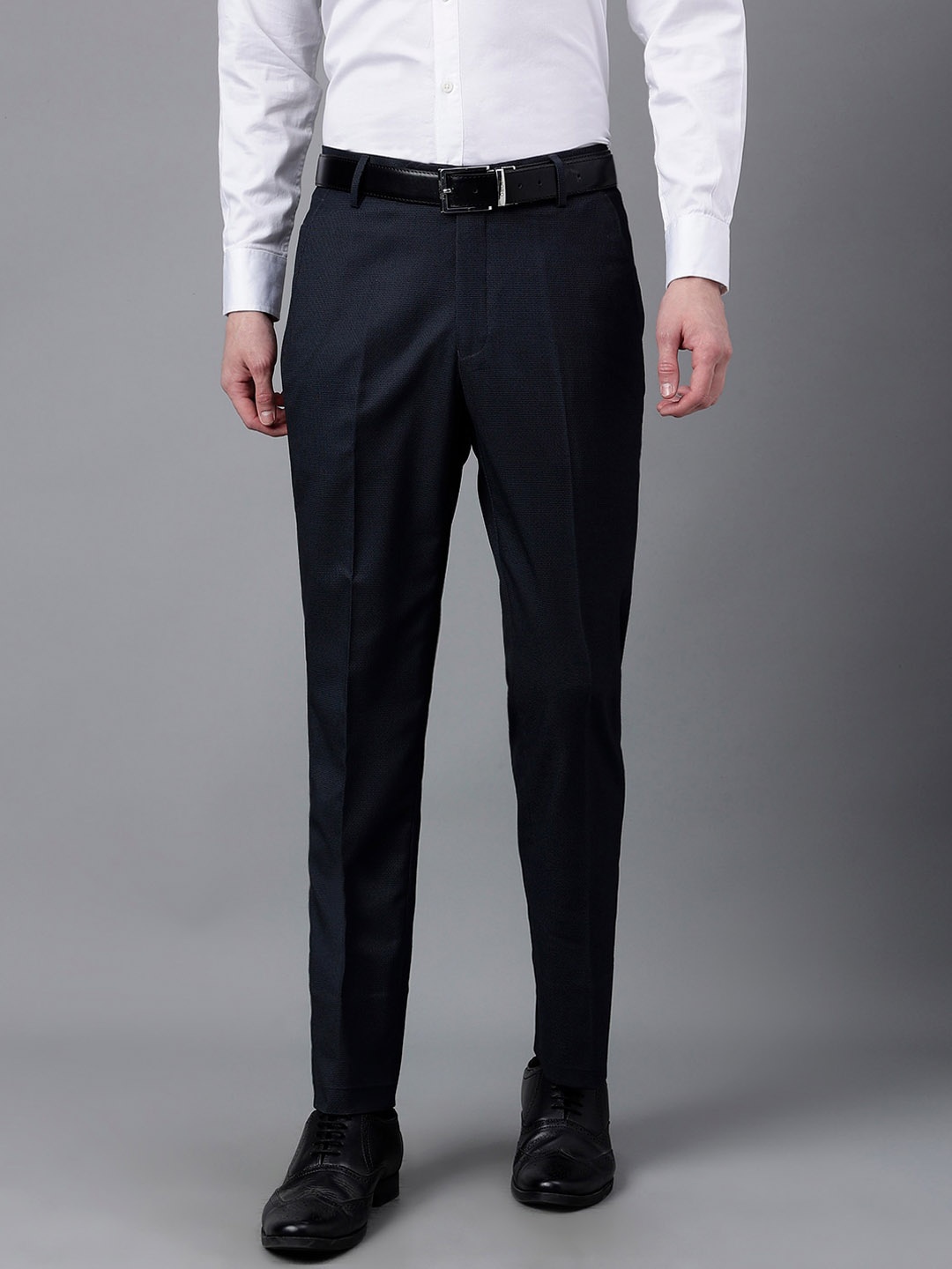 

Richlook Men Mid-Rise Slim Fit Formal Trousers, Navy blue