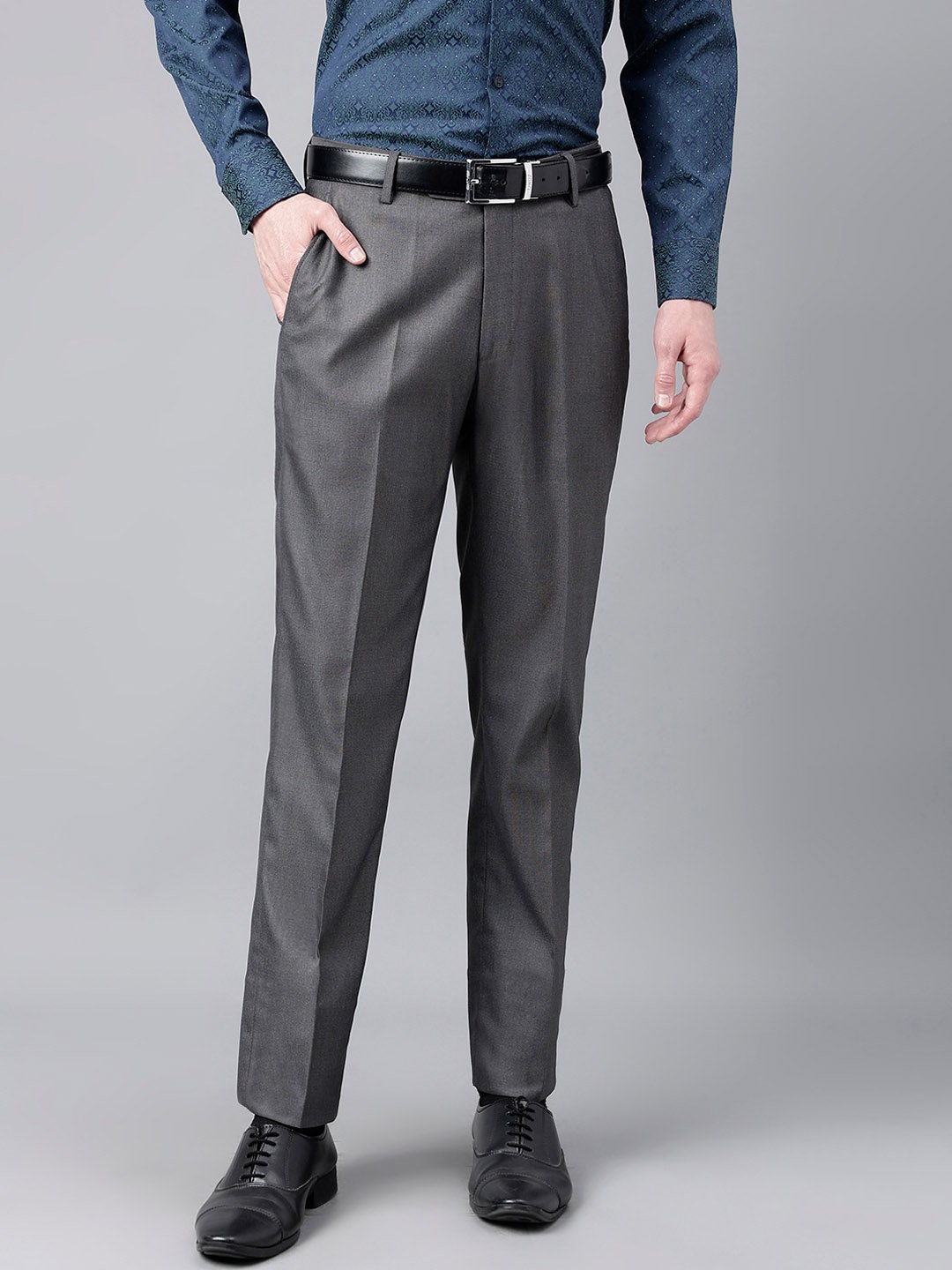 

Richlook Men Mid-Rise Slim Fit Formal Trousers, Grey