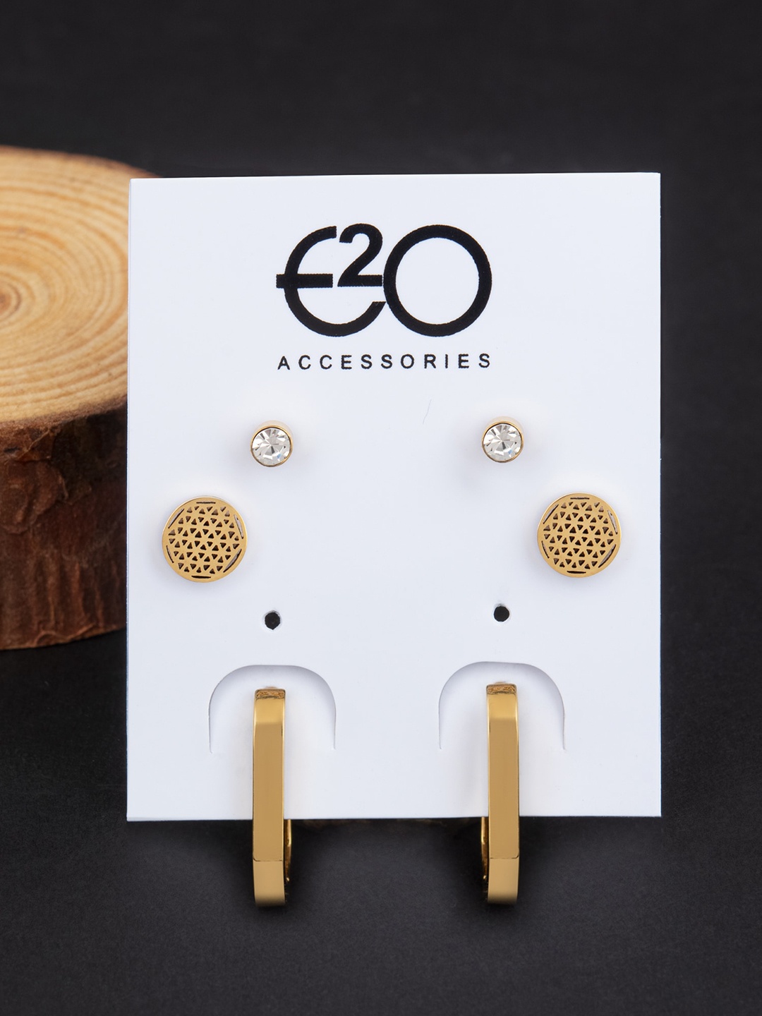 

E2O Set Of 3 Gold-Plated Studs Earrings