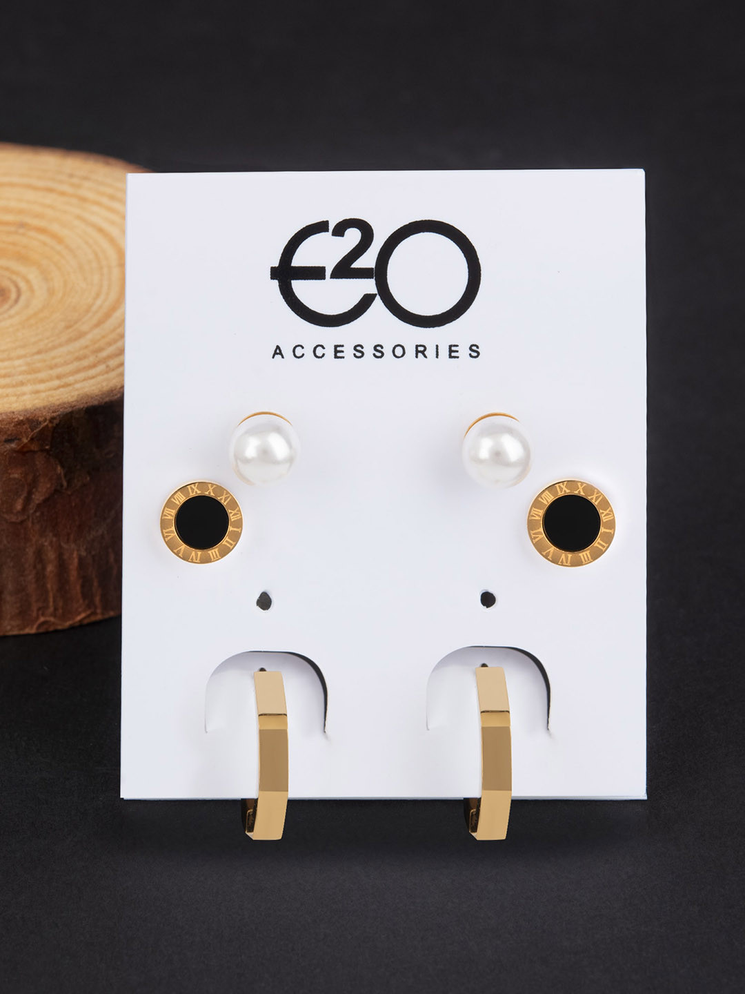 

E2O Set Of 3 Gold-Plated Studs Earrings