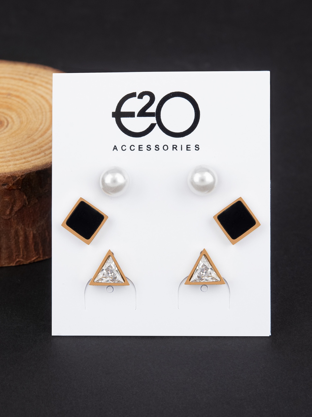 

E2O Set Of 3 Gold-Plated Studs Earrings