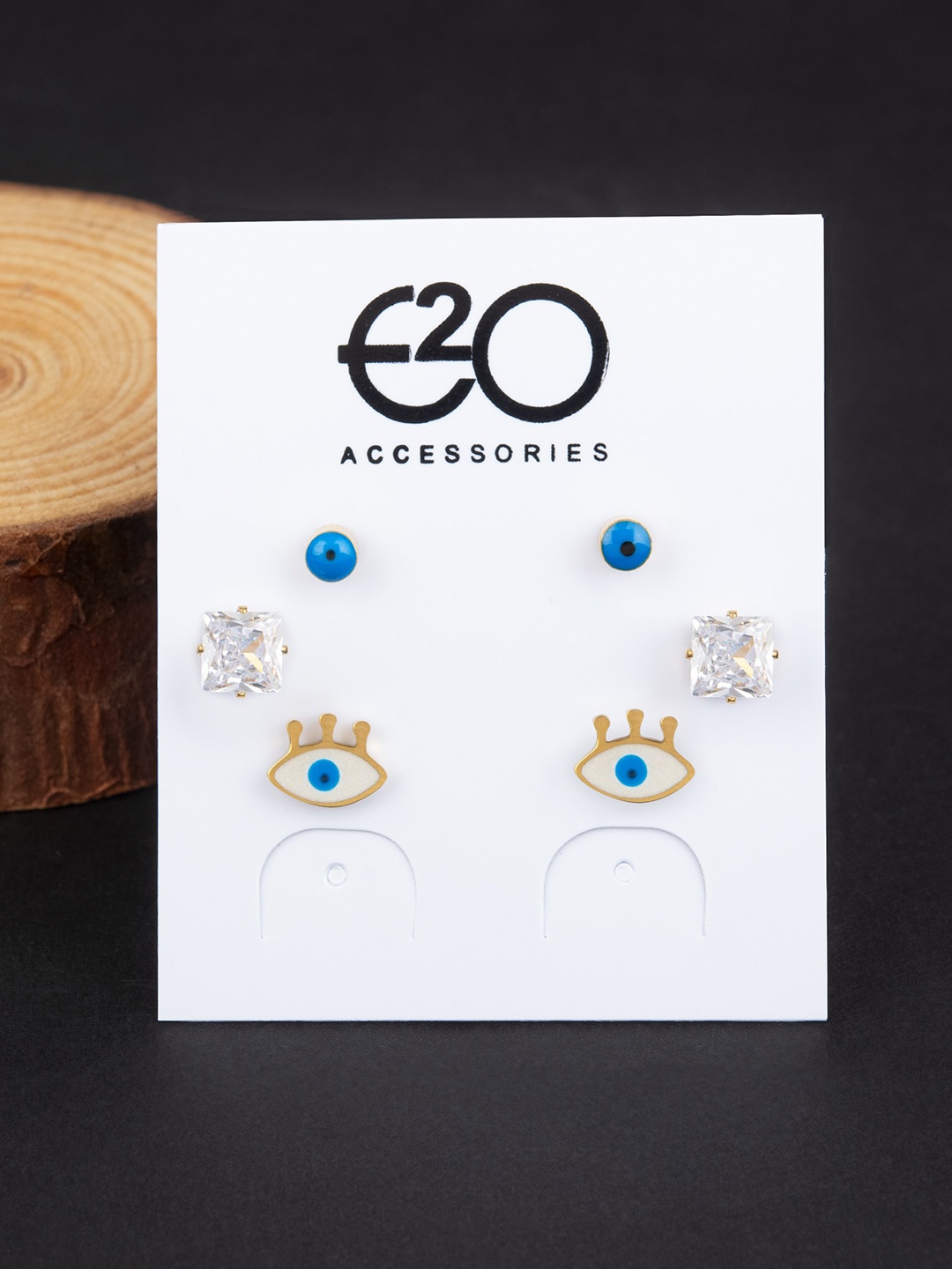 

E2O Set Of 3 Gold-Plated Studs Earrings