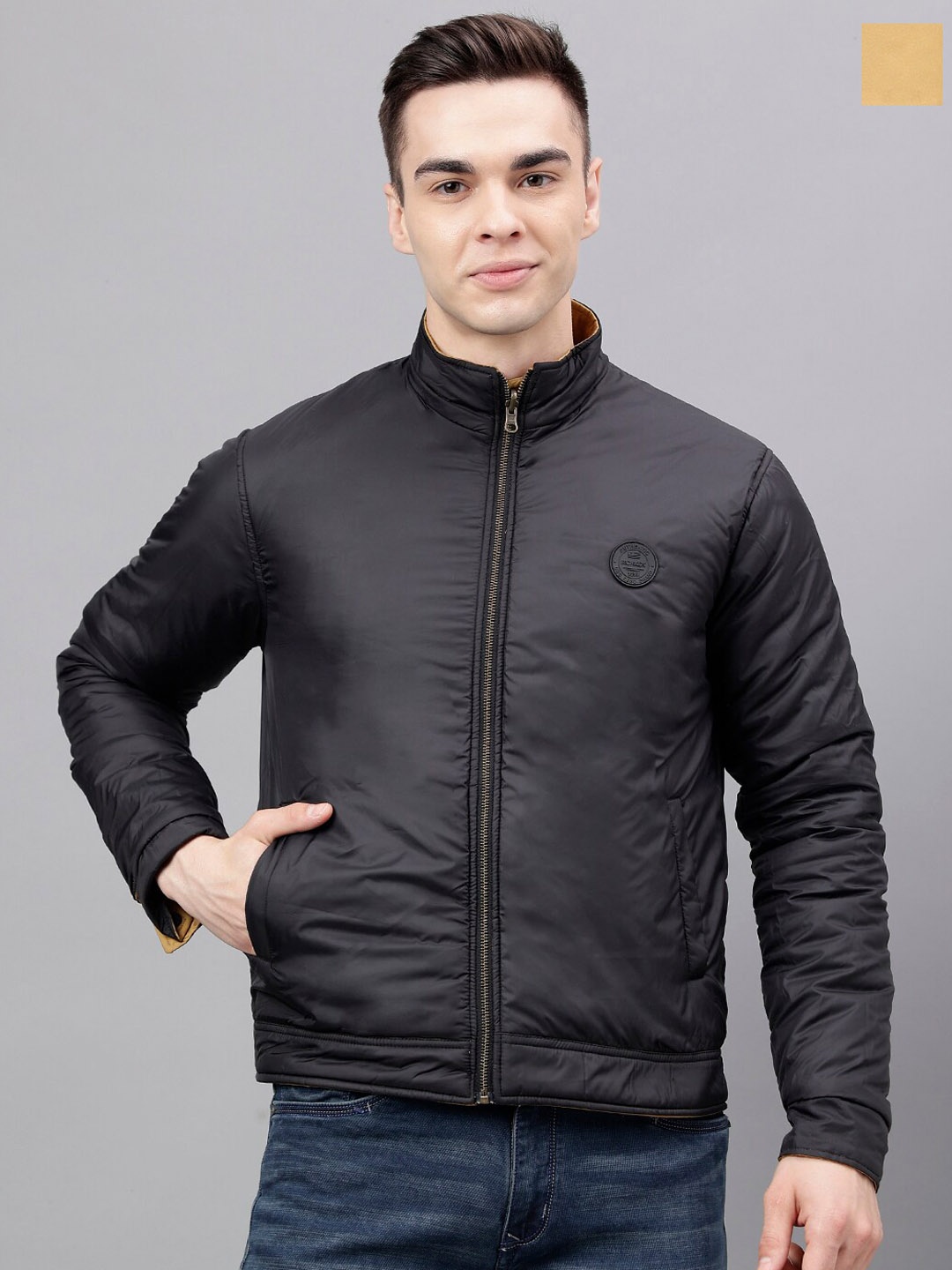

Richlook Stand Collar Reversible Bomber Jacket, Khaki