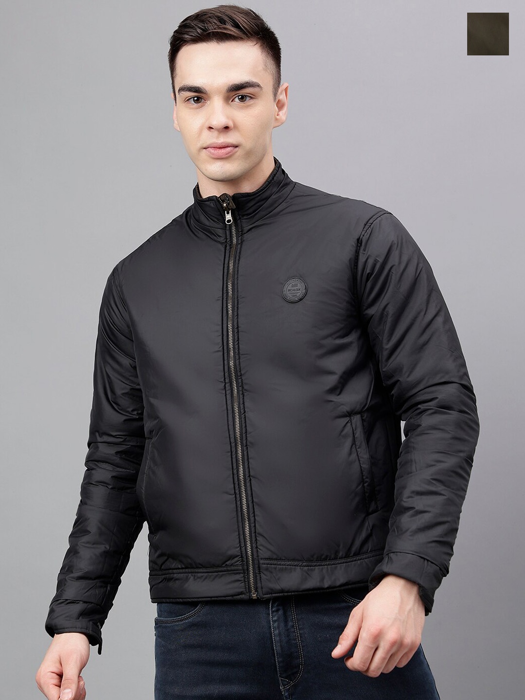 

Richlook Stand Collar Reversible Bomber Jacket, Olive