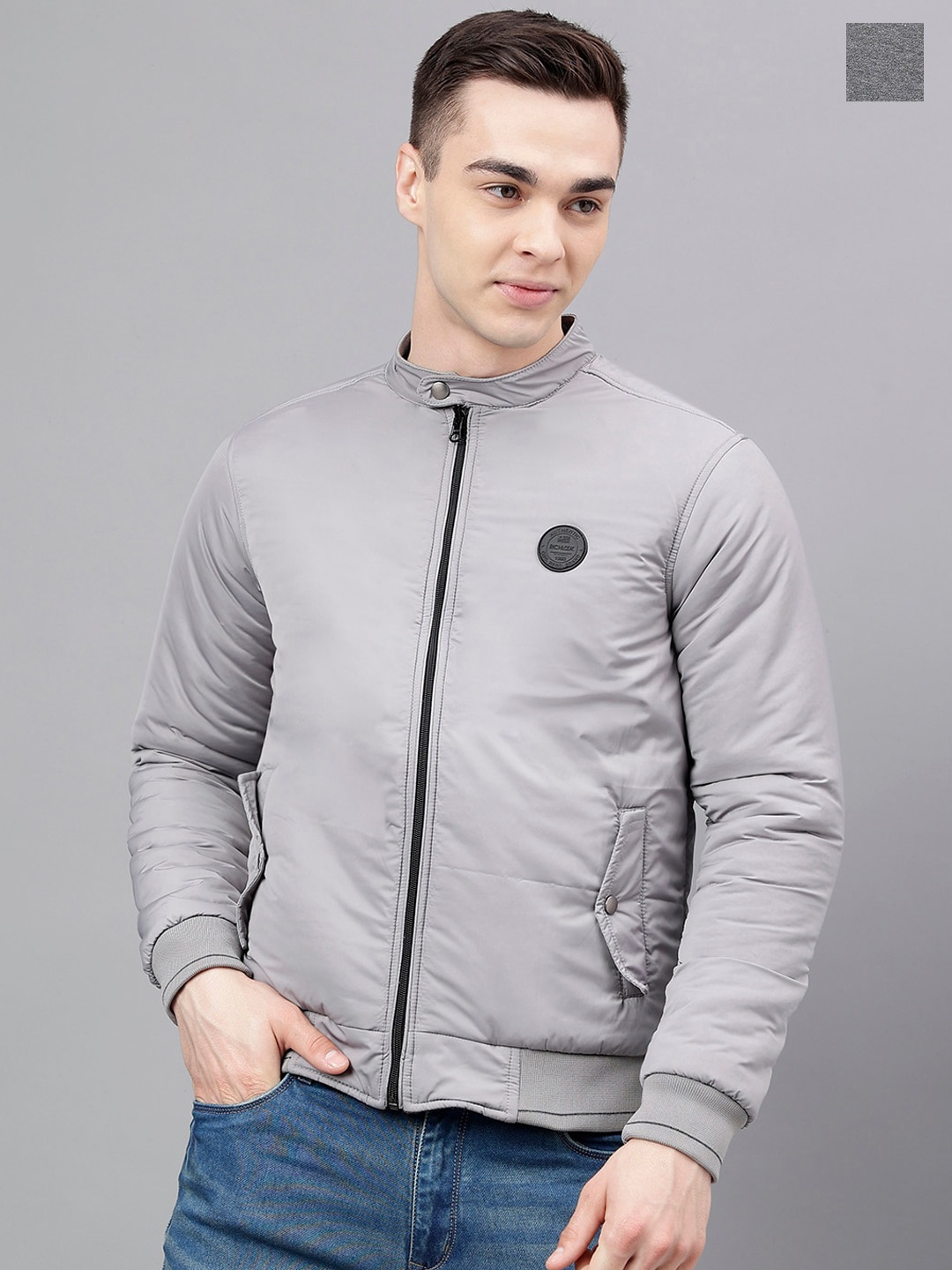 

Richlook Stand Collar Reversible Bomber Jacket, Grey