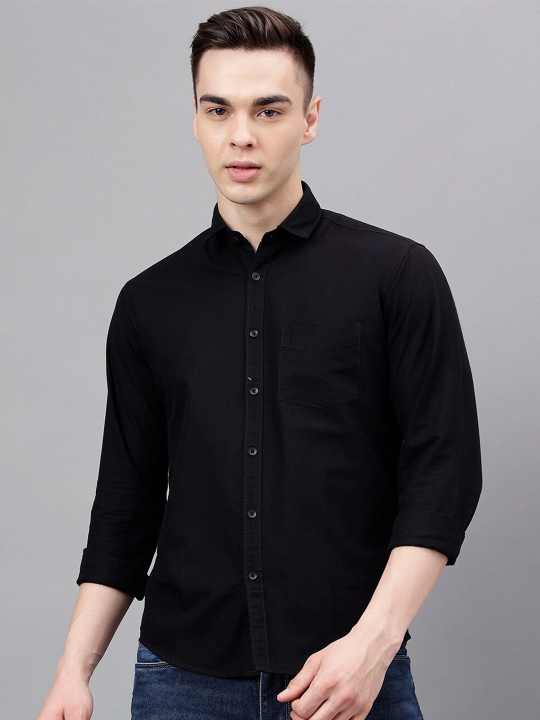 

Richlook Standard Regular Fit Cotton Opaque Casual Shirt, Black