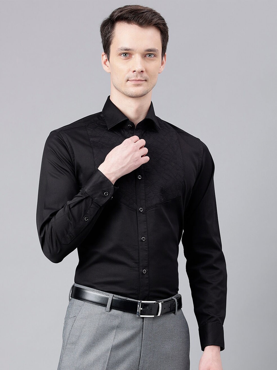 

Richlook Self Design Standard Regular Fit Cotton Opaque Formal Shirt, Black