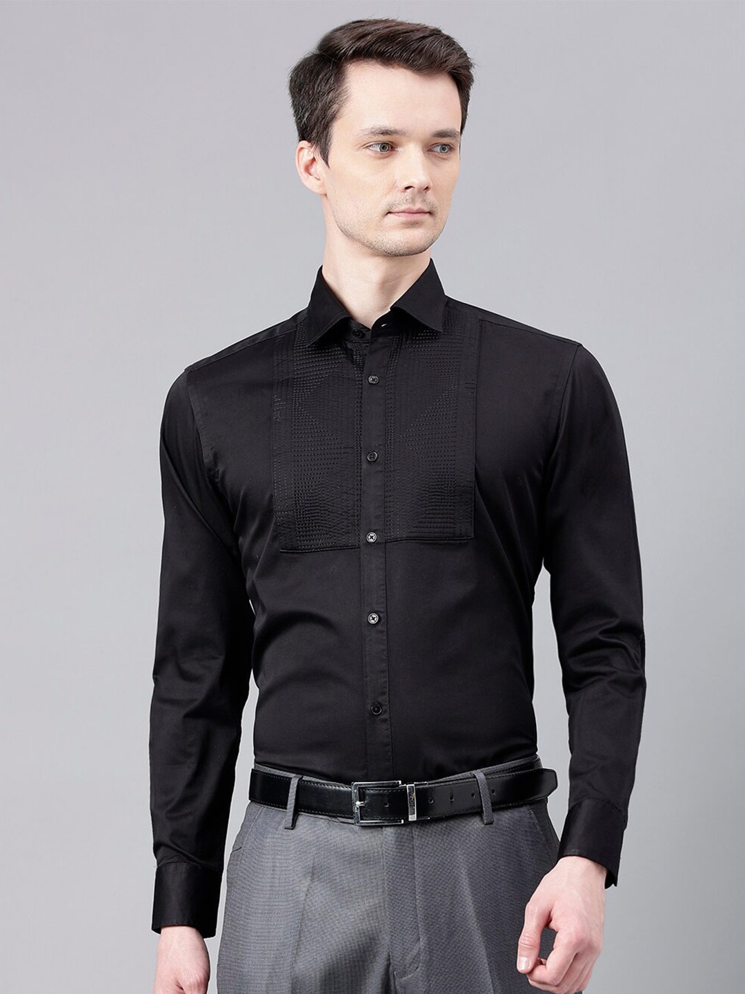 

Richlook Self Design Standard Regular Fit Cotton Opaque Formal Shirt, Black