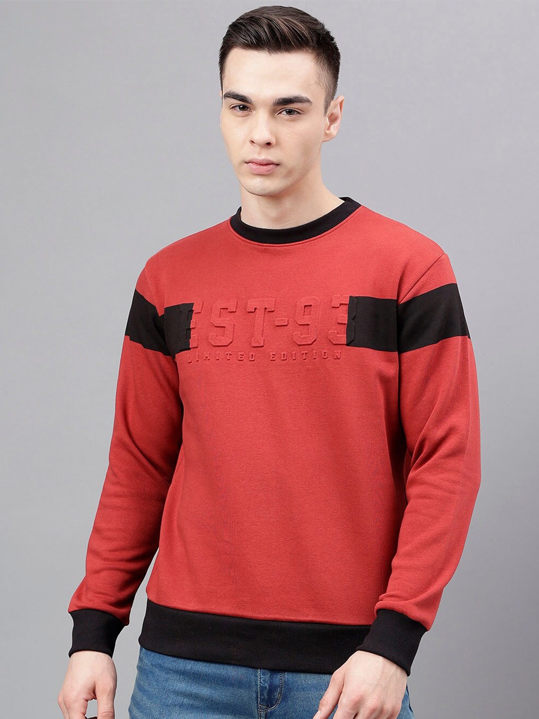 

Richlook Typography Embossed Cotton Pullover, Rust