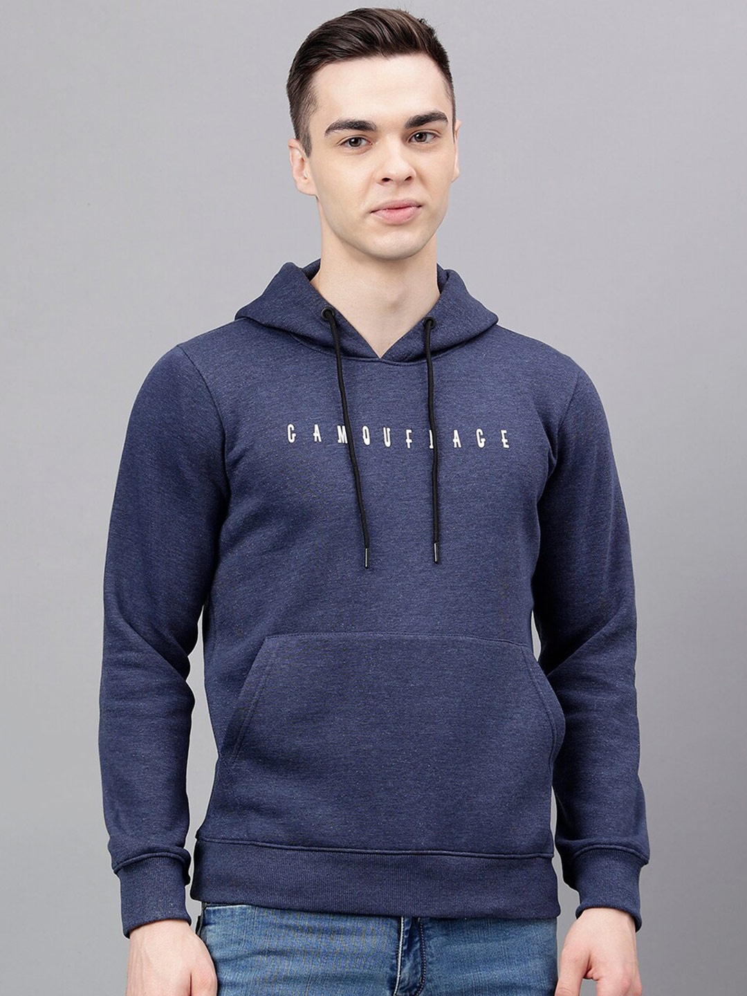 

Richlook Typography Printed Hooded Pullover, Navy blue