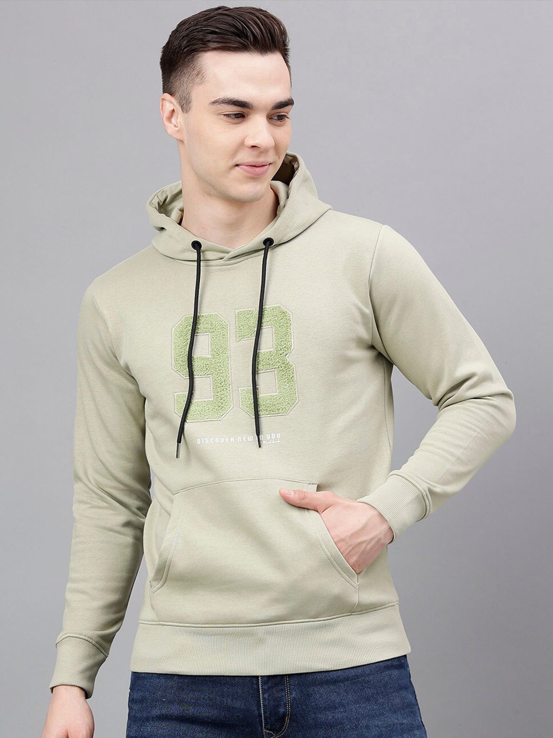 

Richlook Typography Printed Hooded Pullover, Green