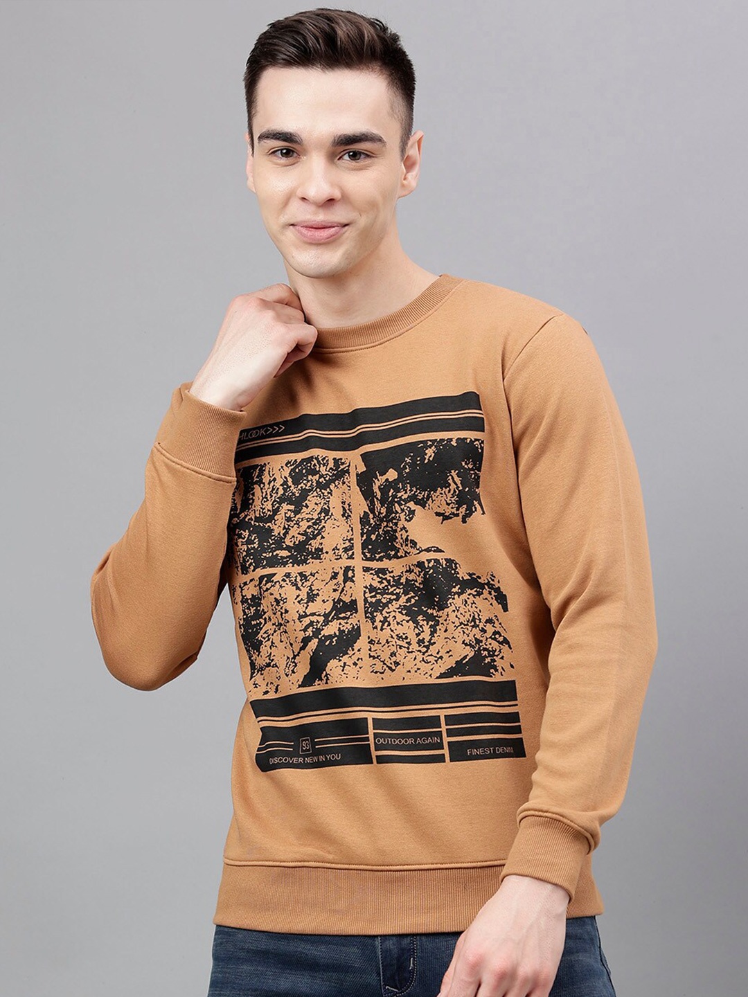 

Richlook Graphic Printed Round Neck Pullover, Orange