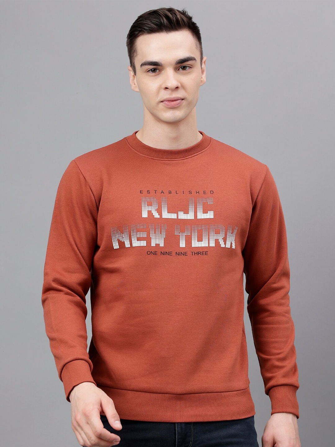 

Richlook Typography Printed Round Neck Pullover, Orange