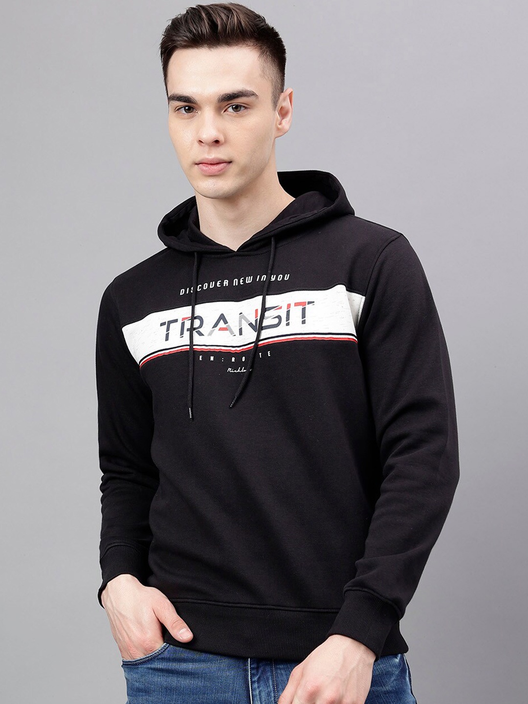 

Richlook Typography Printed Hooded Pullover, Black