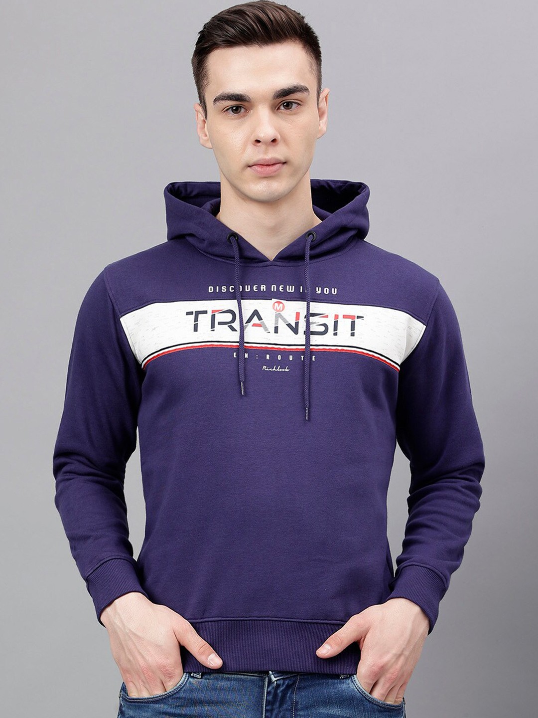 

Richlook Typography Printed Hooded Pullover, Blue