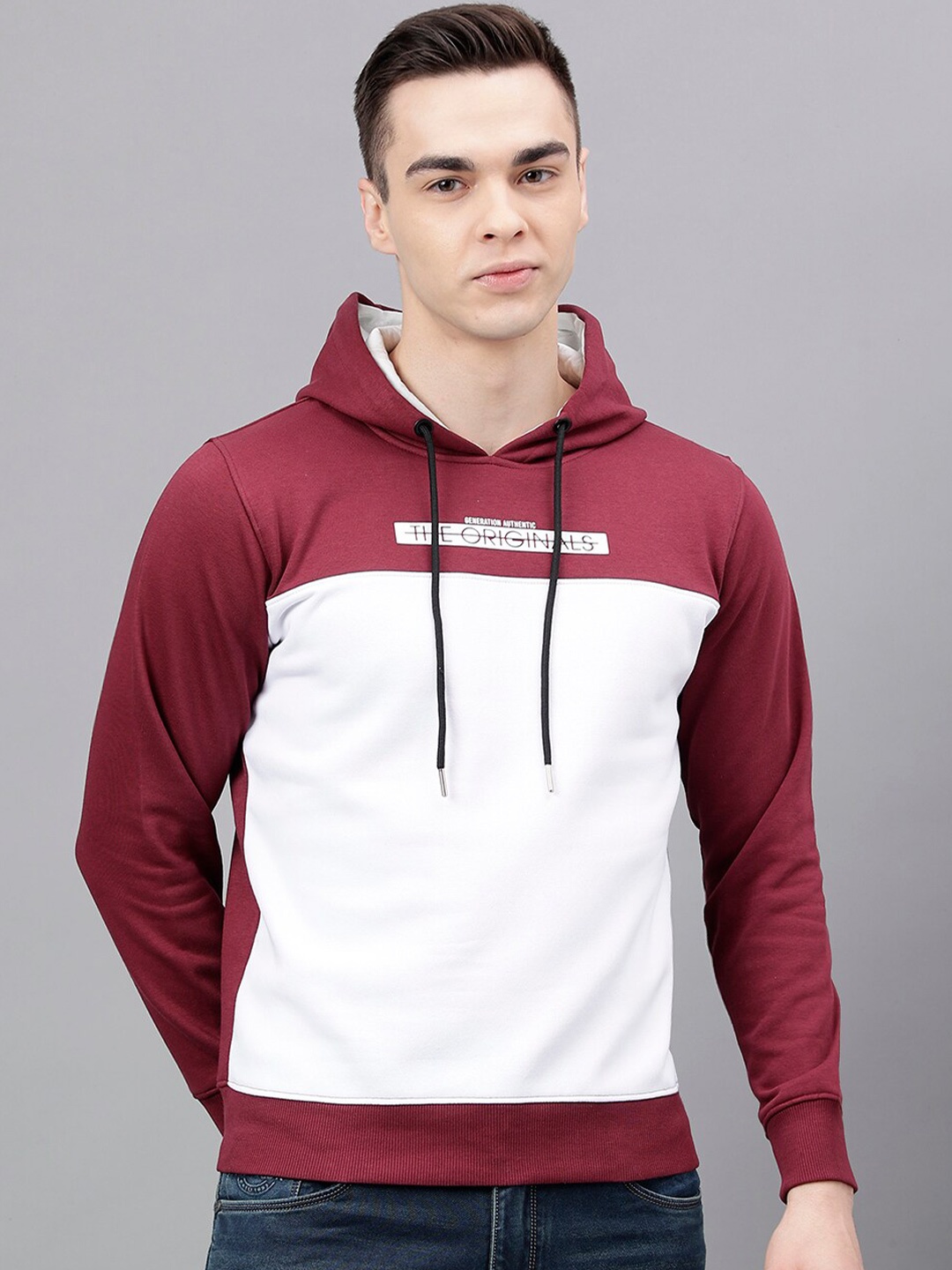 

Richlook Colourblocked Hooded Pullover, Maroon