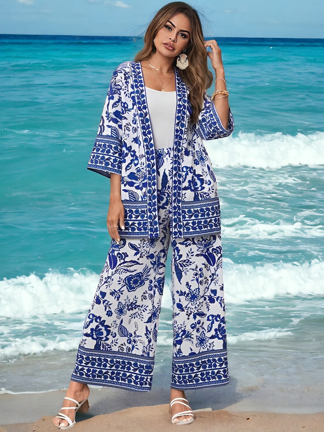 

KALINI Floral Printed Top & Palazzo, White