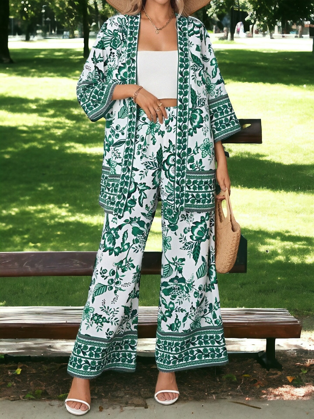 

KALINI Floral Printed Top & Palazzo, White