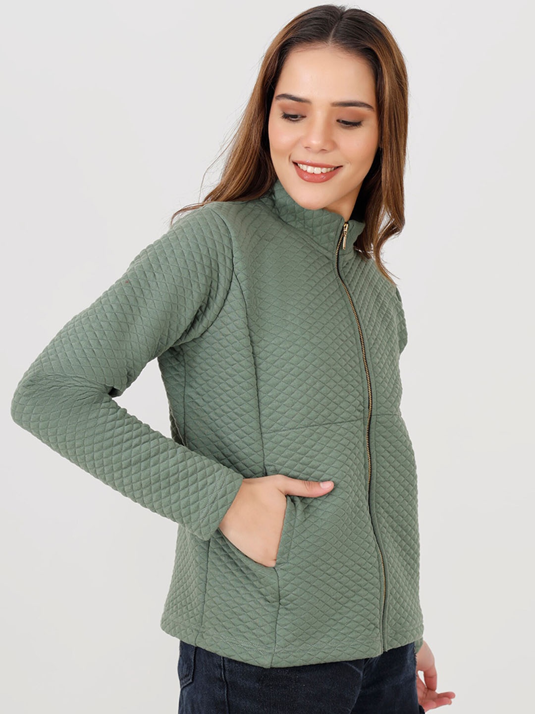 

VISO Mock Collar Lightweight Quilted Jacket, Olive