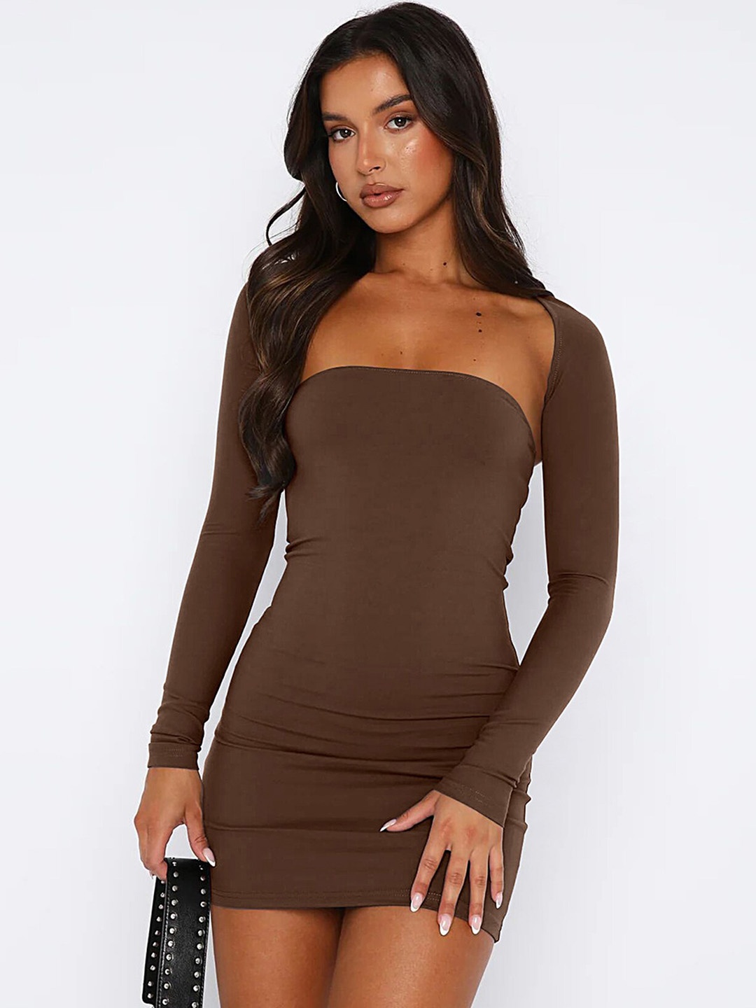 

LULU & SKY Bodycon Mini Dress With Bolero Shrug, Coffee brown