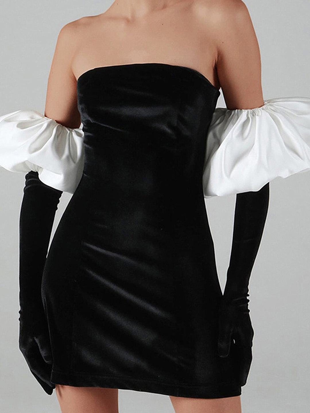 

LULU & SKY Off-Shoulder Wrap Mini Dress With Gloves With Long Gloves, Black