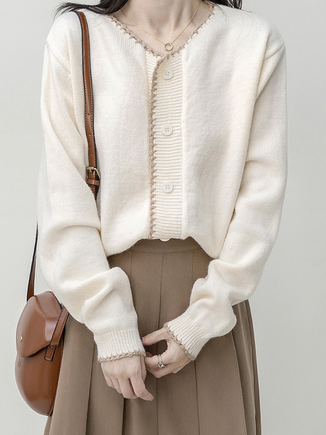 

LULU & SKY V-Neck Ribbed Cardigan, Beige