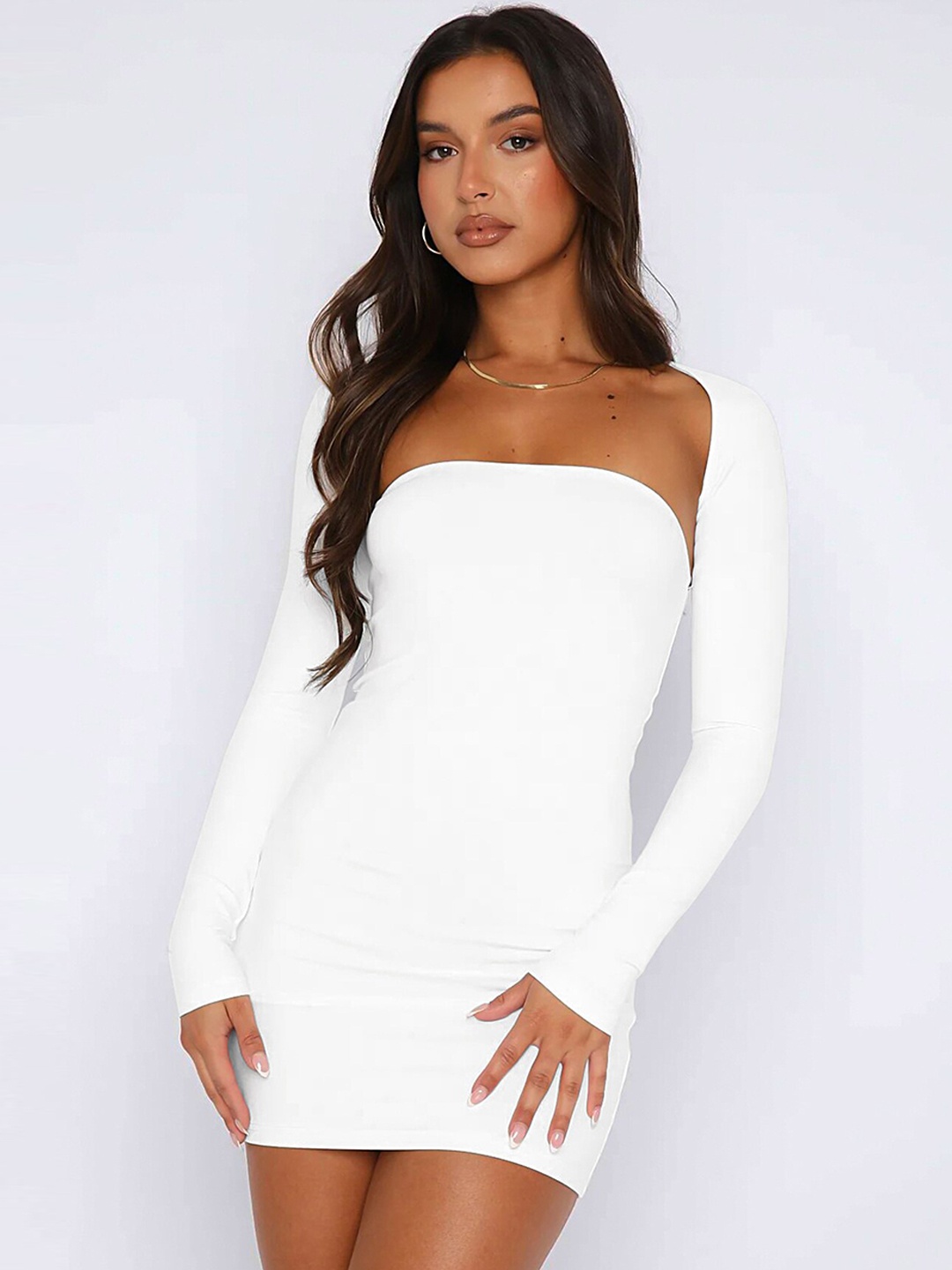 

LULU & SKY Bodycon Slim Bandeau Mini Dress With Bolero Set, White