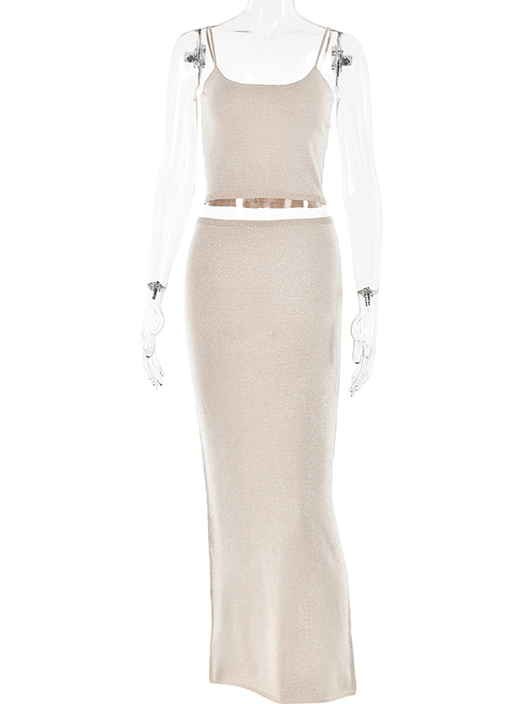 

LULU & SKY Shimmer Crop Top With Skirts Co-Ords, Beige