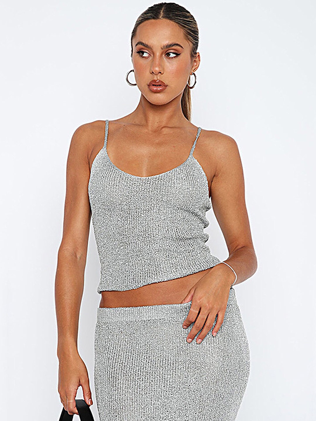 

LULU & SKY Embellished Crop Top & High-Rise Skirt Co-Ords, Silver