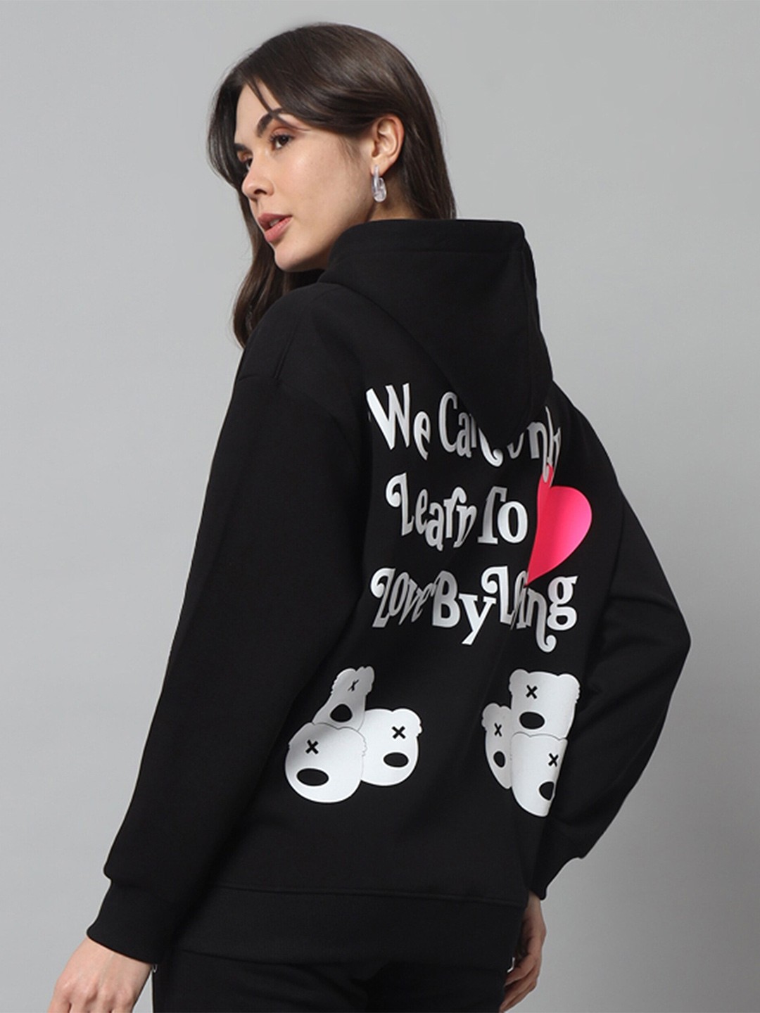

GRIFFEL Typography Printed Hooded Fleece Pullover, Black