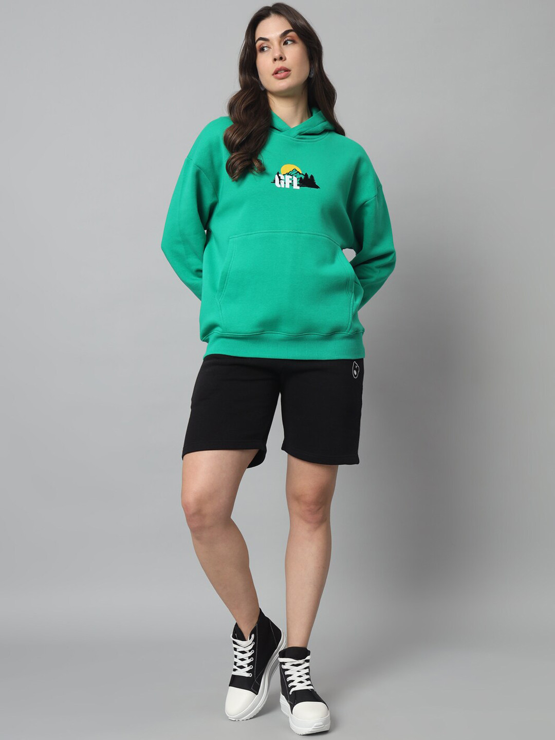

GRIFFEL Printed Hooded Neck Long Sleeves Fleece & Cotton Tracksuits, Green