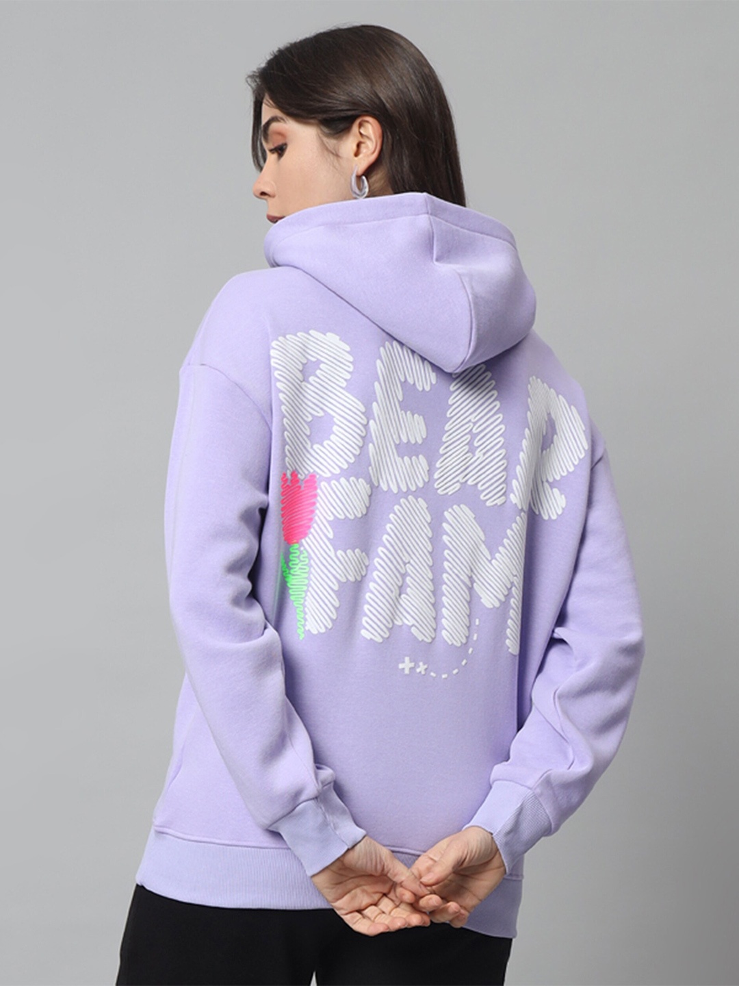 

GRIFFEL Typography Printed Hooded Fleece Pullover, Mauve