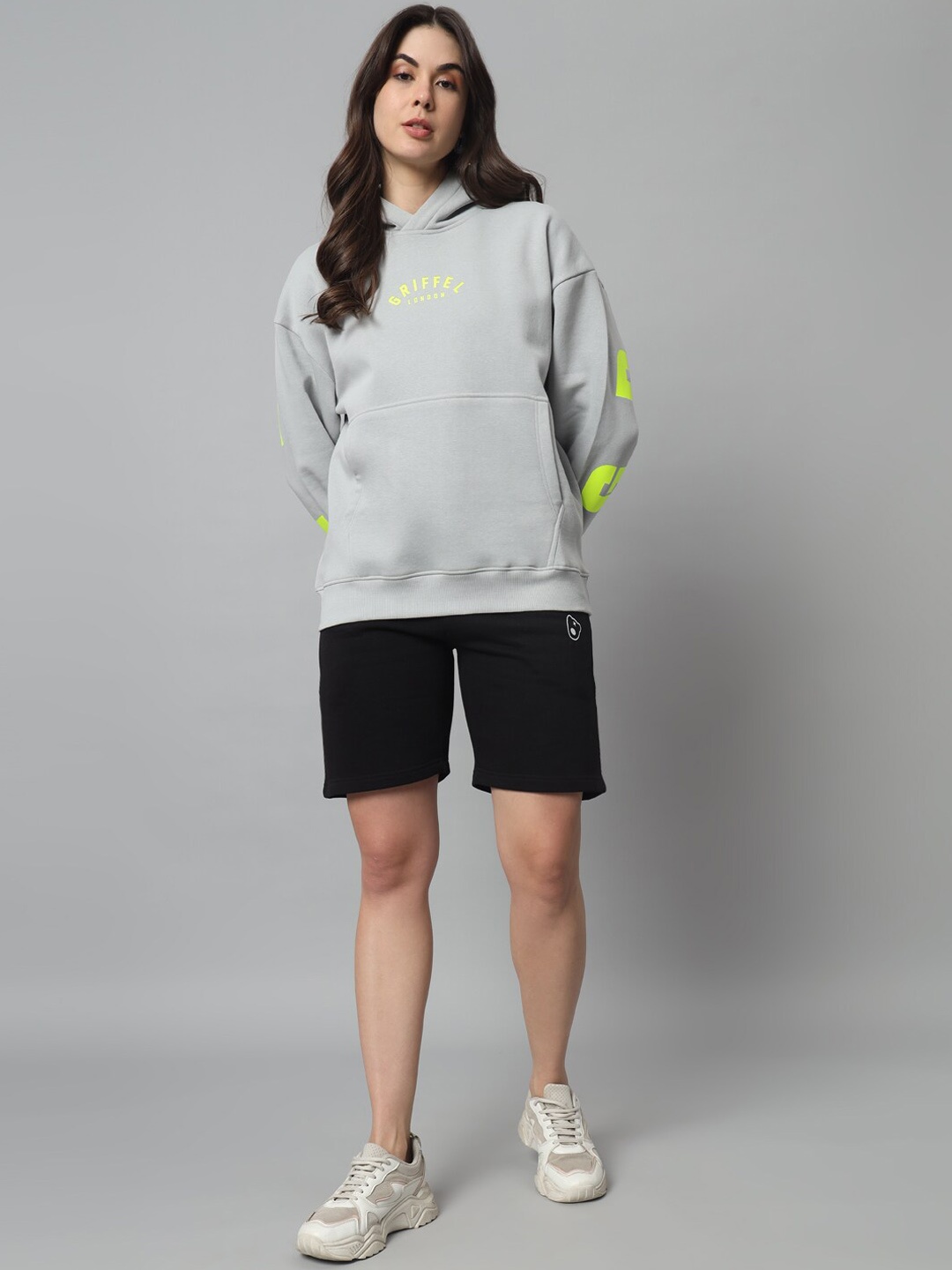 

GRIFFEL Hooded Fleece Cotton Sweatshirt With Shorts, Grey