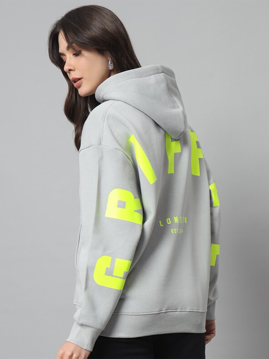 

GRIFFEL Typography Printed Hooded Fleece Pullover, Grey