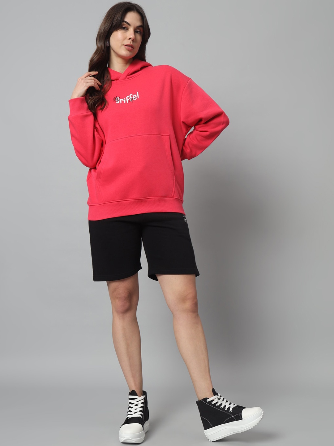 

GRIFFEL Graphic Printed Fleece Sweatshirt With Shorts, Pink