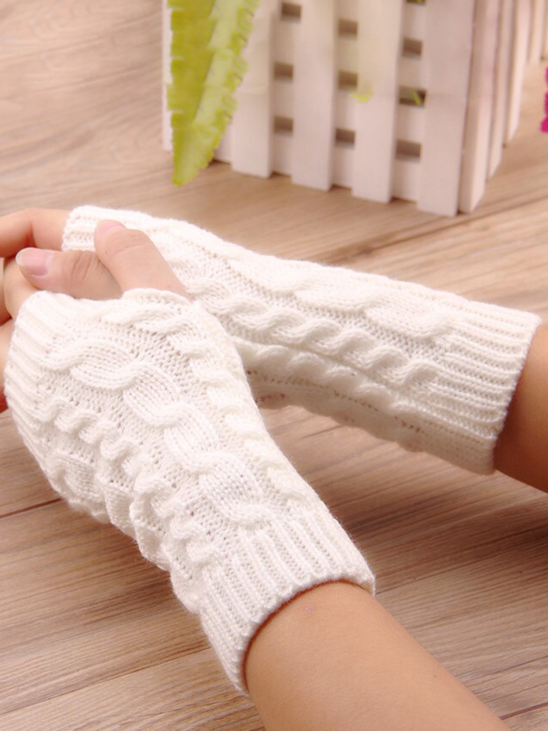 

Alexvyan Women Self Design Fingerless Winter Gloves, White