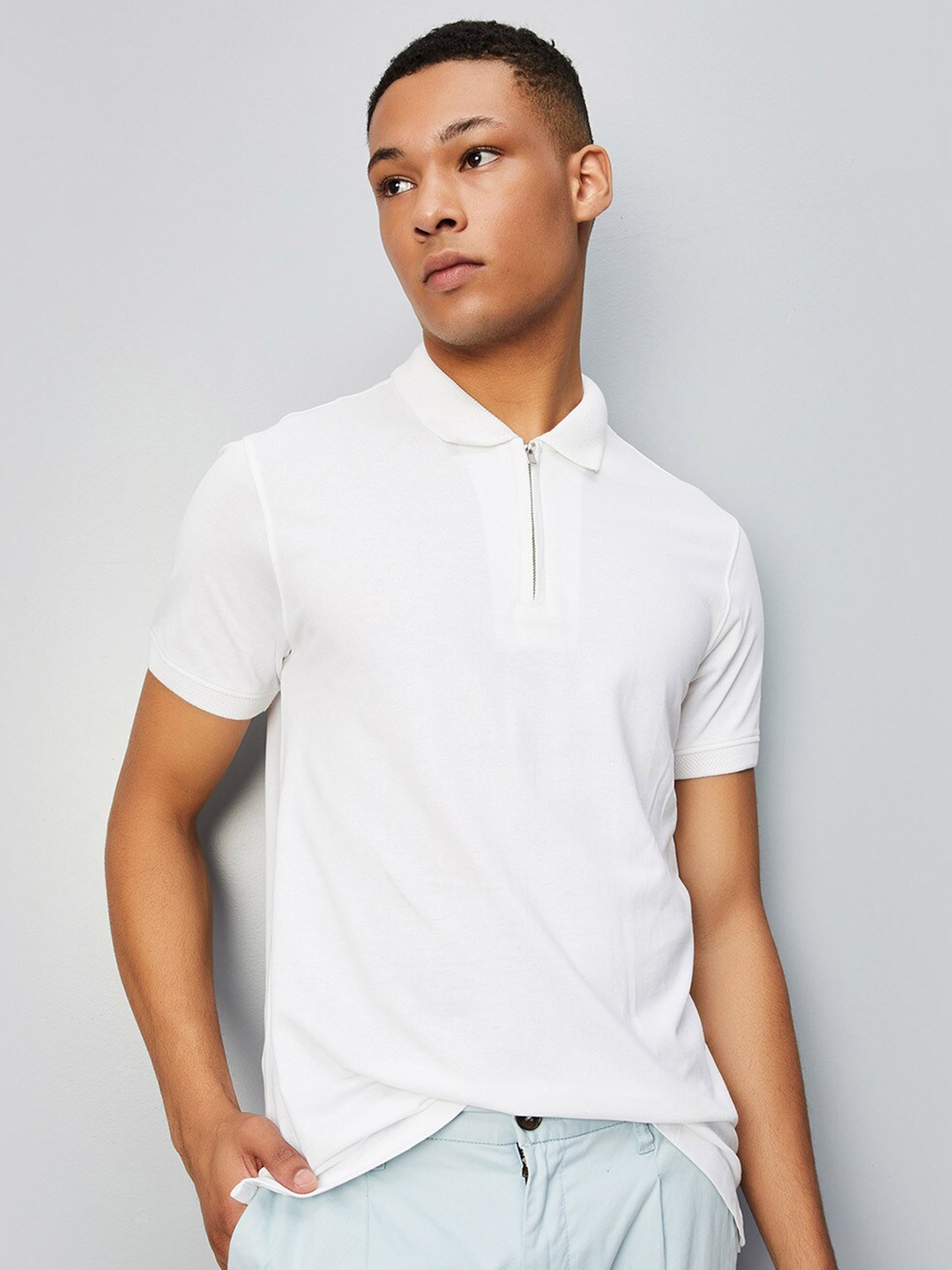 

max Polo Collar Short Collar T-shirt, White