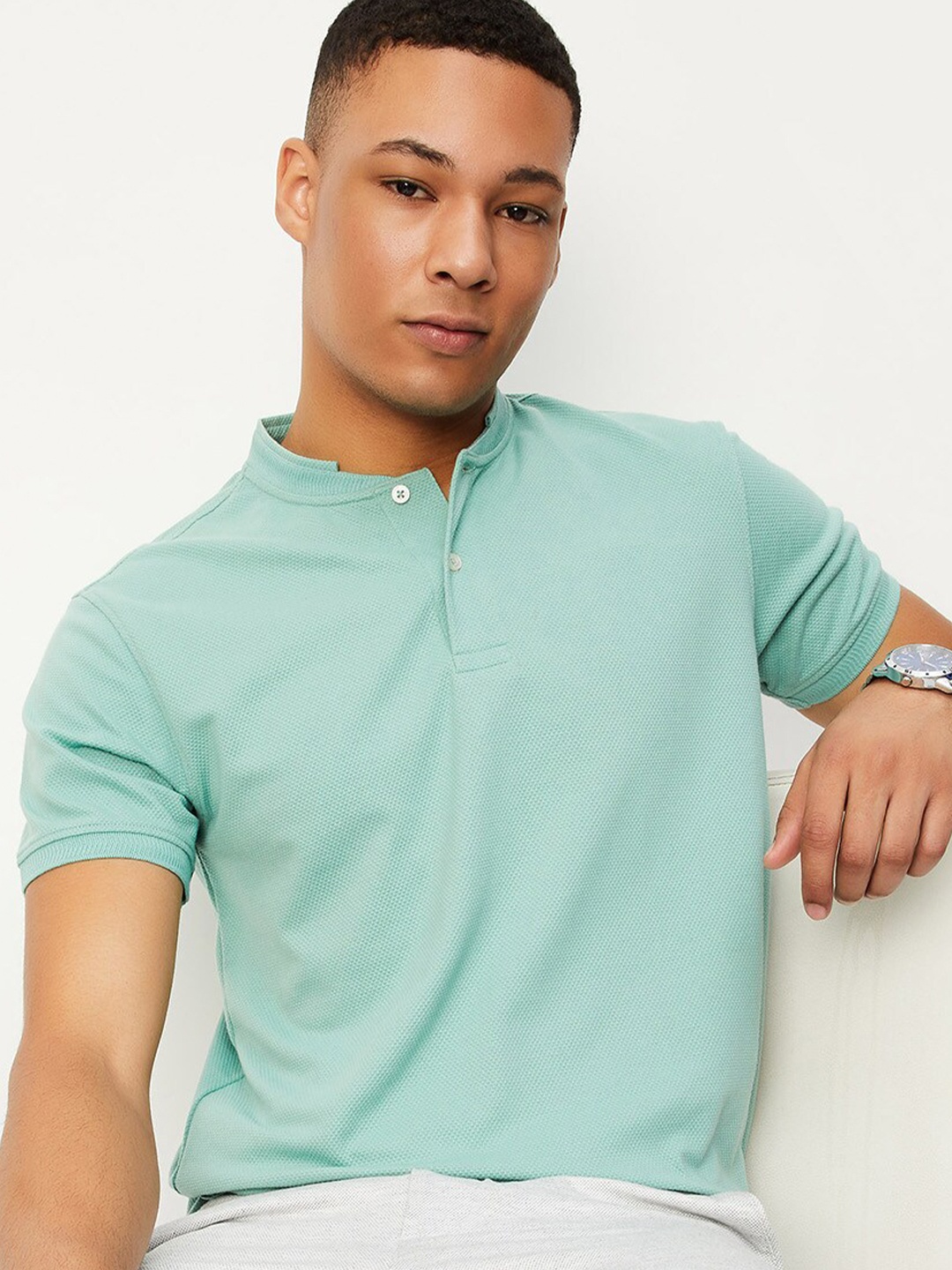 

max Henley Neck Casual T-shirt, Green