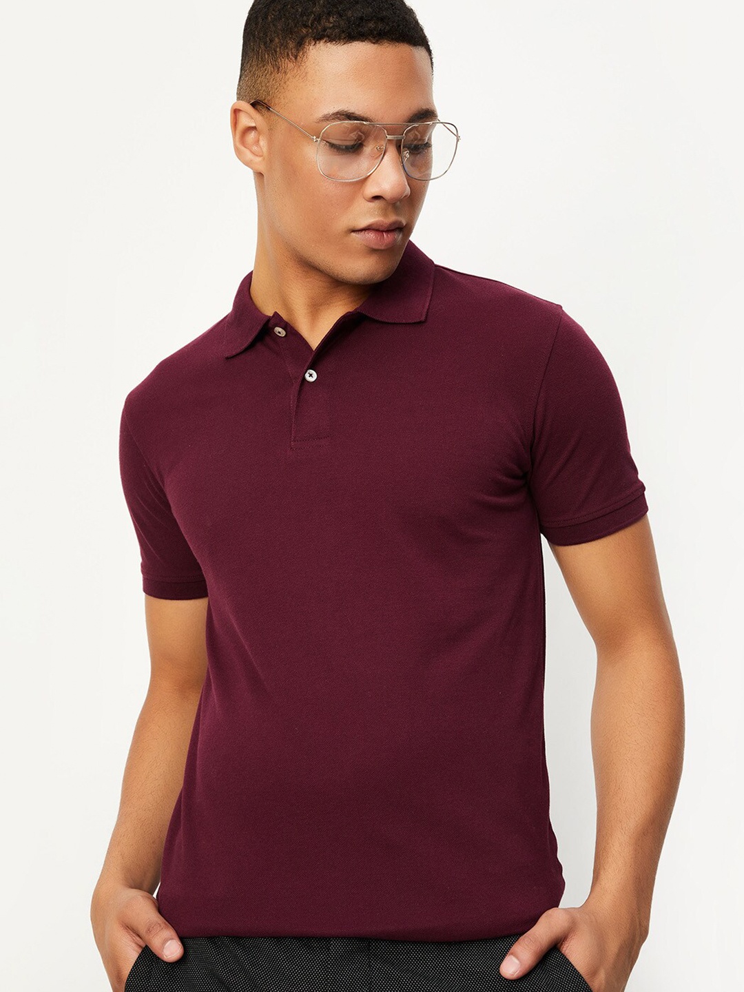 

max Polo Collar Casual T-shirt, Burgundy