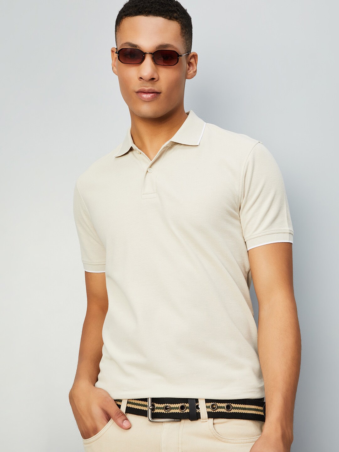 

max Polo Collar Regular Fit T-shirt, Beige